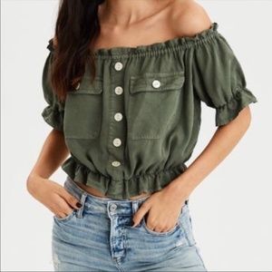 NEW American Eagle Off-the-Shoulder Crop Top Boho Blouse Size Small
